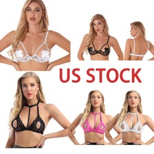 Women's Floral Lace Bra Top Unlined Push Up Open Tip Triangle Bralette Underwear