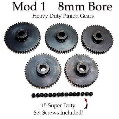 RCP-Pinion Gears Mod 1 (8mm Bore) Hardened Steel - Speed Run/Bashing 5 Pcs