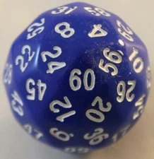 1x D60 35mm Die Blue w/White Dnd Rpg