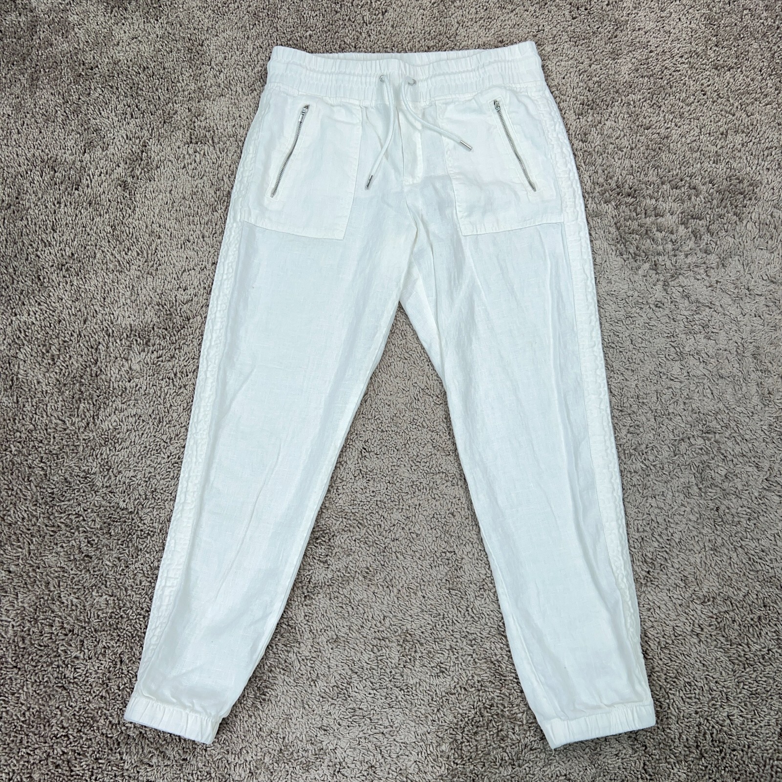 Athleta Pants Womens 6 White Cabo Linen Jogger Coastal Travel Resort Vacation