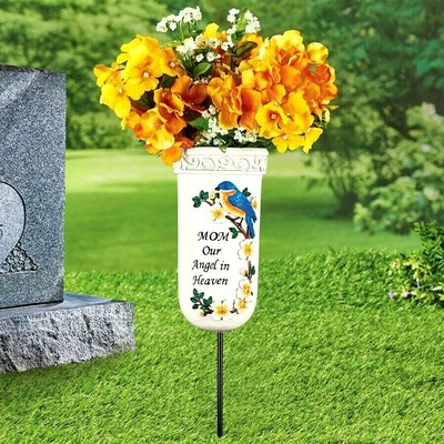 memorial vase flower stake garden mother cemetery mom departed marker grave