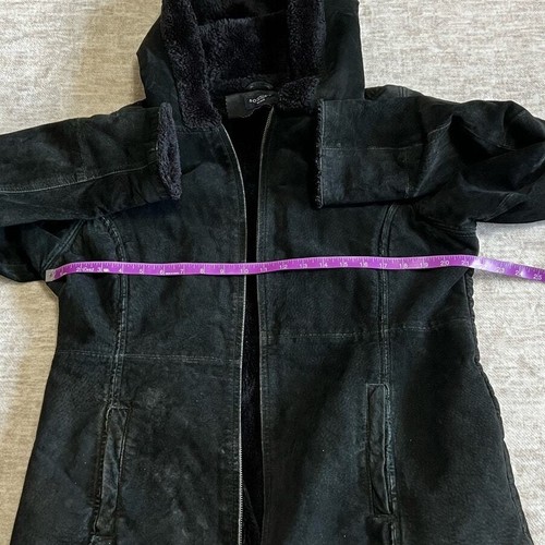 Sonoma Black Suede Fleece Lined Hooded Coat, Size L - Picture 8 of 12