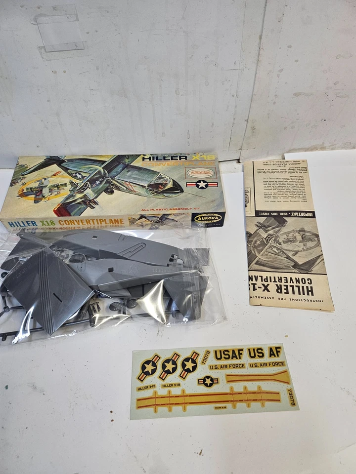 RARE 1963 AURORA HILLER X-18 CONVERTIPLANE COMPLETE MODEL AIRPLANE KIT! - Image 3 of 3