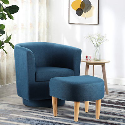 360° Swivel Accent Chair w/Ottoman Upholstered Armchair Barrel Round Club Sofa 