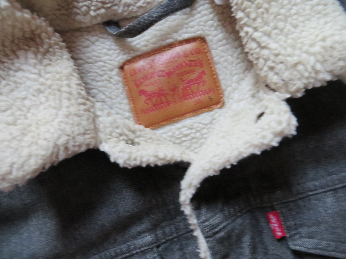 Levi's men's jacket denim jacket with fur size S gray winter jacket warm  lined! - Main Image