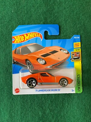 HOT WHEELS '71 LAMBORGHINI MIURA SV ORANGE HW EXOTICS 5/10 MINT SHORT CARD