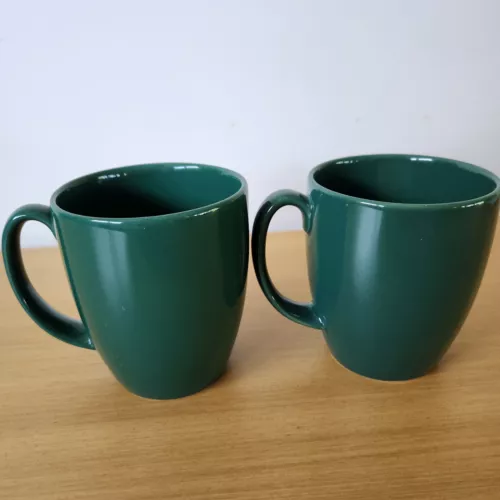 2 Corelle Mugs Solid Green Stoneware for Farm Fresh and Rosemarie Patterns