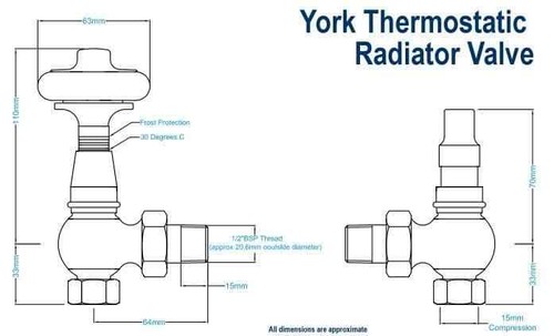 Yorkshire Traditional Thermostatic Radiator Valve - CE, FSC, Various Finishes - Picture 16 of 29