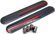 Mirror Set Metal Thin Red Line Flag Decal Sticker Emblem 6" x 1" + Tire Cap