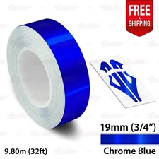 CHROME BLUE 3/4" 19mm Roll PIN STRIPE Car Striping Line TAPE Decal Vinyl Sticker