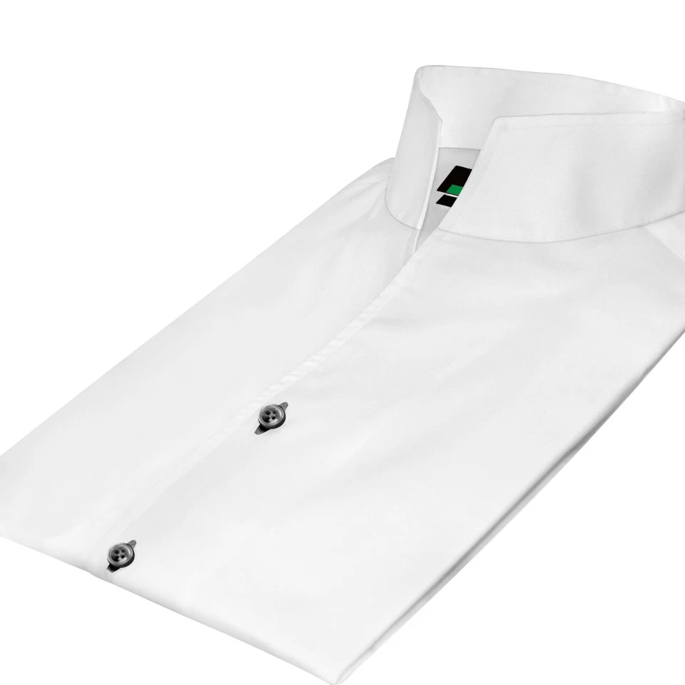 Camicia uomo collo alto bianca 100% cotone per sposi abito collo alto aperto - Immagine 4 di 4