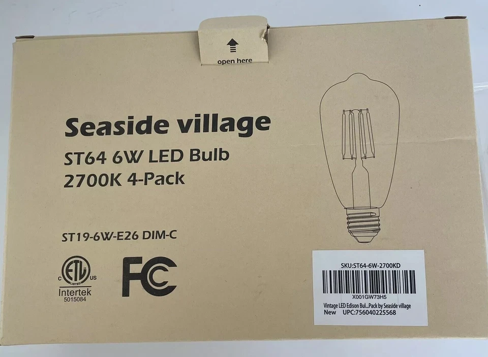 LED Dimmable VTG Edison Bulb Seaside Village ST64 6W Warm 2700K "4-Pack" NIB - Image 4 of 4