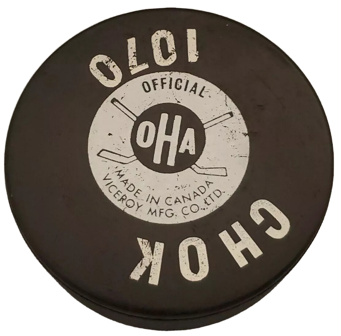 PETROLIA GLIS SQUIRES VINTAGE VICEROY MFG. OHA CHOK 1070 OFFICIAL GAME PUCK 🇨🇦