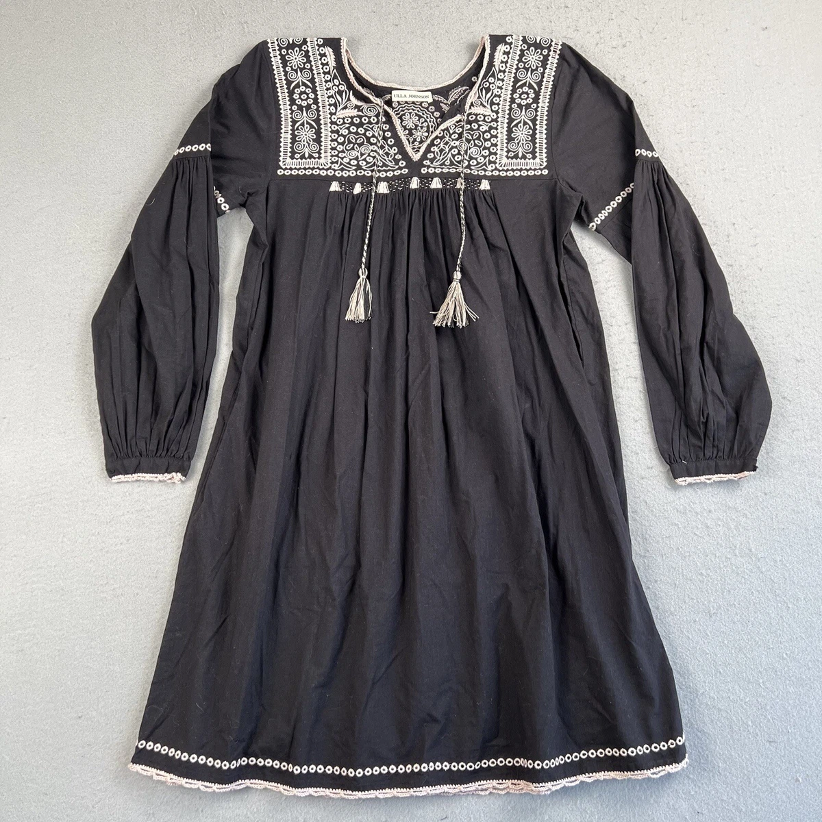 Ulla Johnson Puff Long Sleeve Embroidered V Neck Tassle Peasant Dress  Womens 0 | eBay