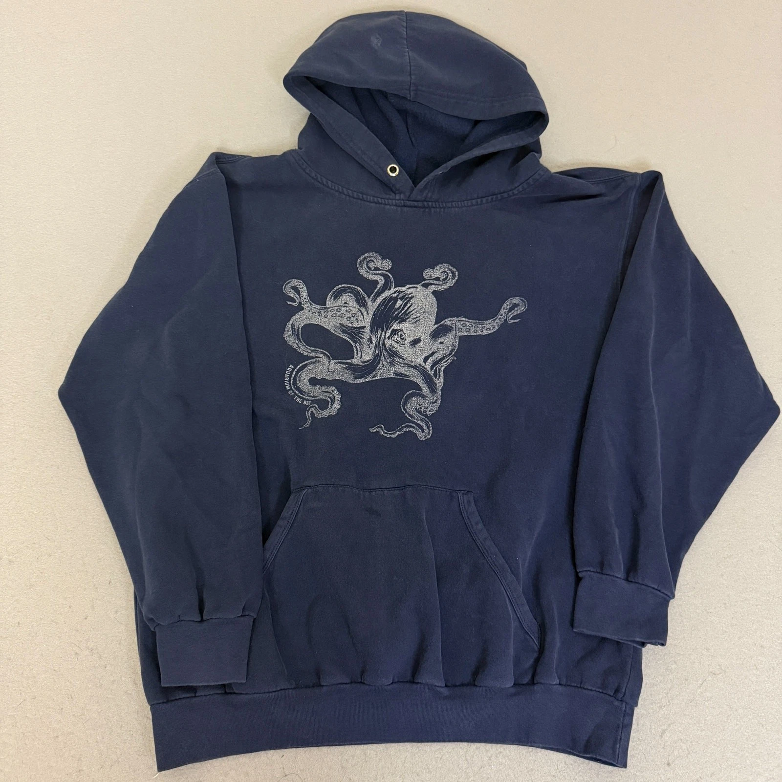 Vintage Fleece Aquarium of the Bay Octopus Hoodie Navy Blue Made in Pakistan