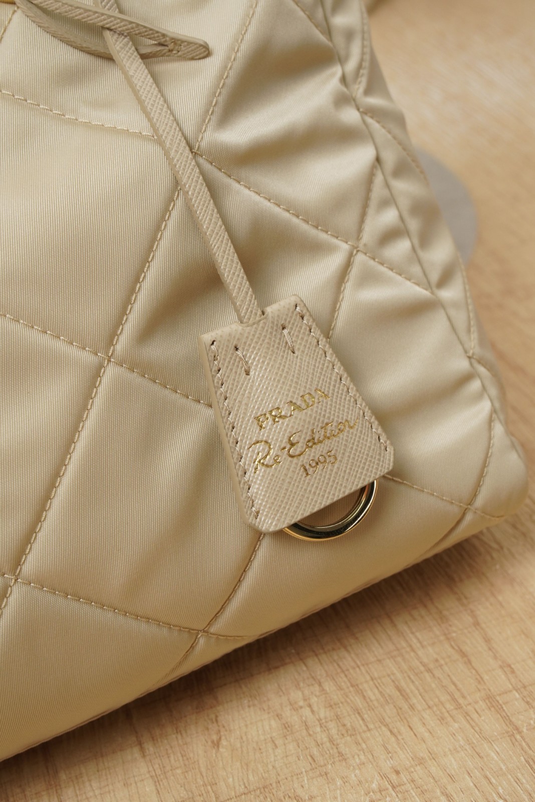 Prada 1978 Shoulder Bag Small Beige Gold Nylon/Dustbag/Leather Tag thumbnail 14