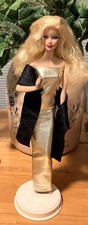 Barbie Model Muse Doll Long Blonde Hair Red Lips Gold Lame’ Dress Black Wrap B33