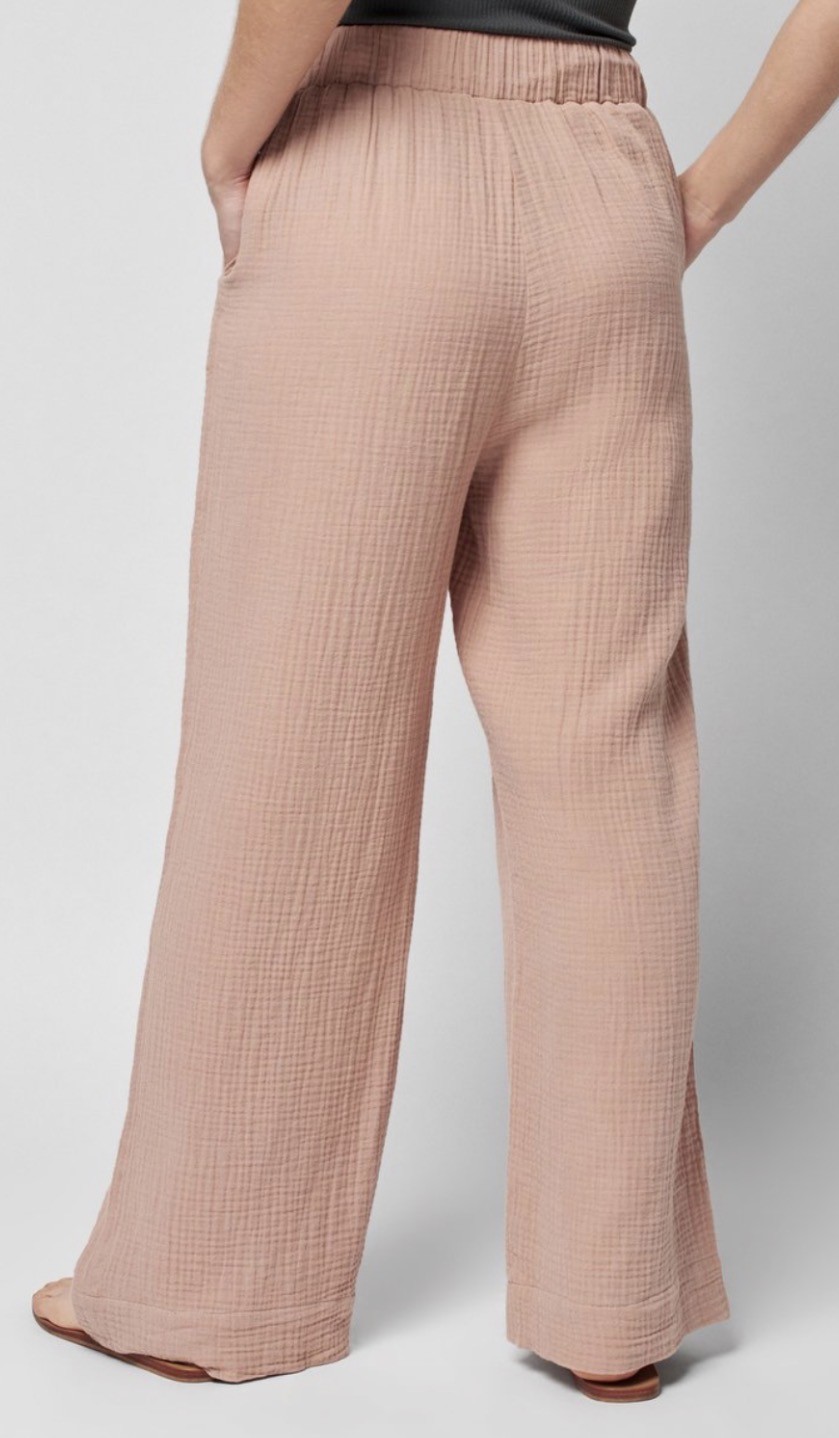 Faherty Tan Gauze Wide Leg Pants Elastic Waist Casual image 2