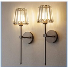 Crystal Battery Operated Wall Sconces Set of 2, Black Rechargeable Wireless RGBW