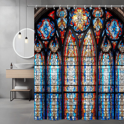 Gothic Cathedral Stained Glass Shower Curtain Print