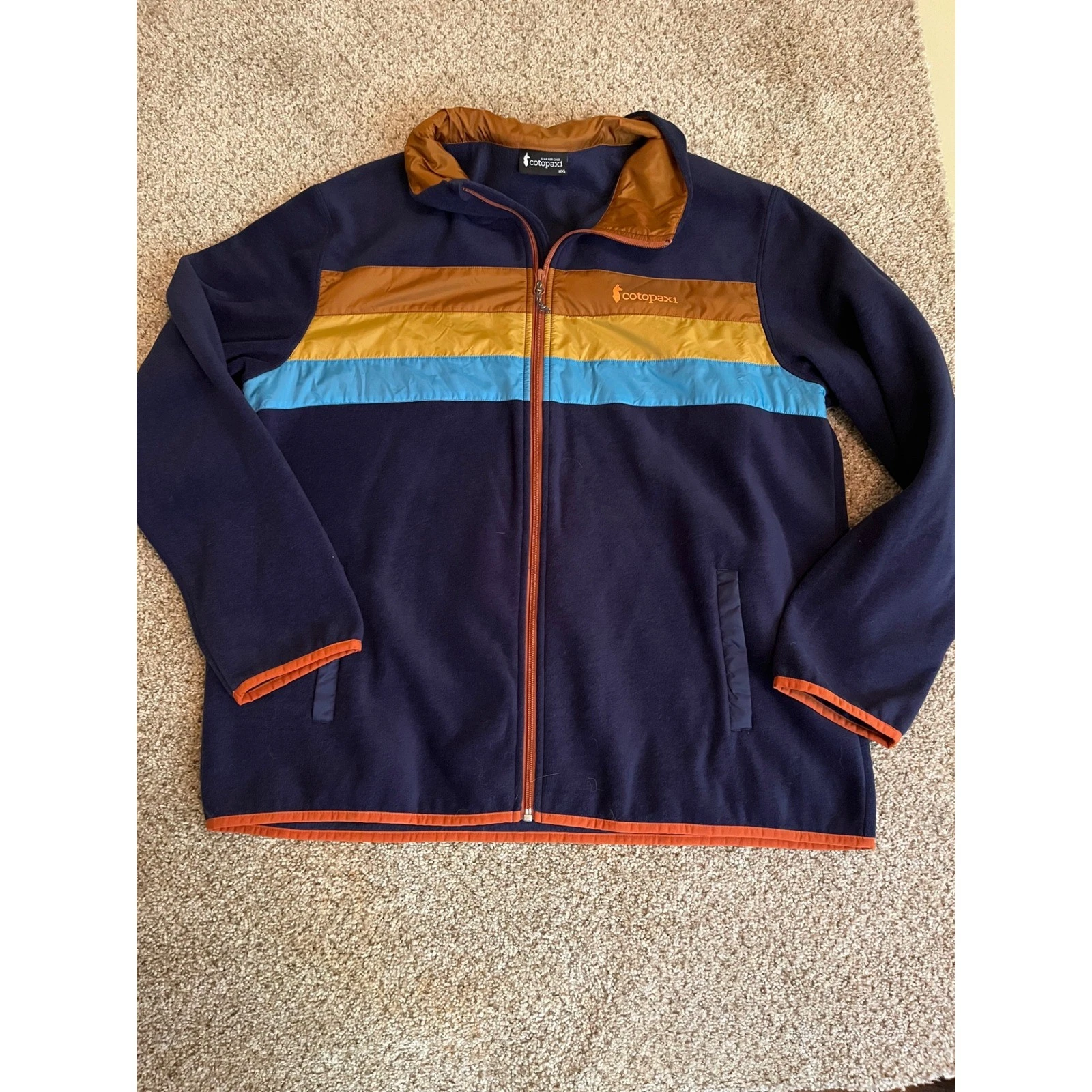 Cotopaxi Men Fleece Jacket MXL Blue Navy Multi Striped Full Zip Teca Retro Style - product detail image 1