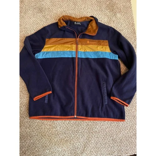 Cotopaxi Men Fleece Jacket MXL Blue Navy Multi Striped Full Zip Teca Retro Style video thumbnail