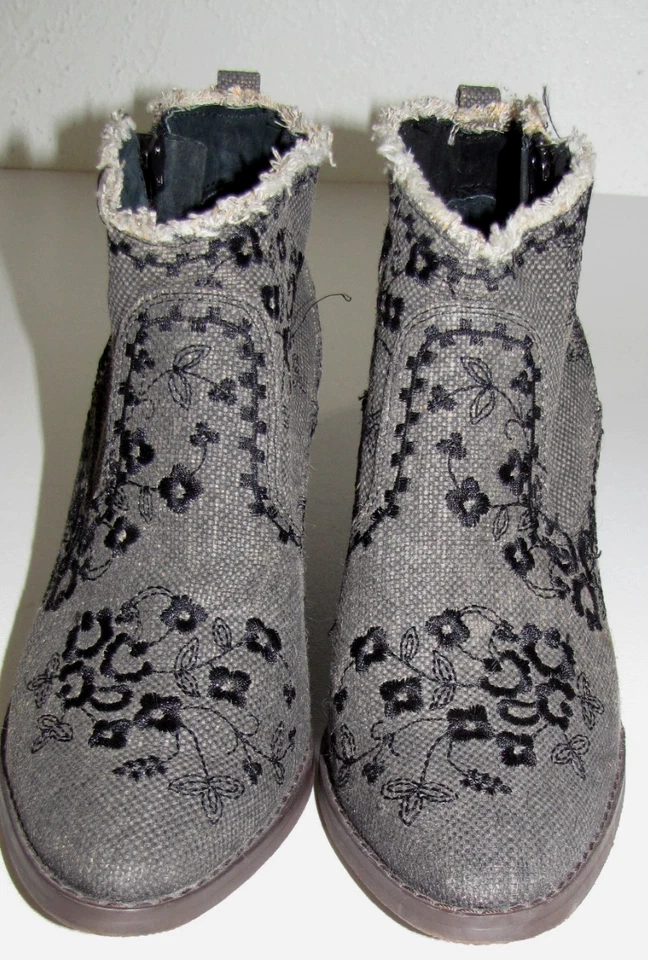 Naughty Monkey Botas de Tacón al Tobillo Cremallera Lateral Tweed-Lona Bordada Gris Wm. 9,5 Foto 4 de 4