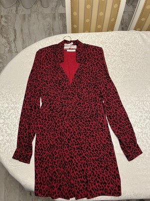 Saint Laurent Sommerkleid Damen Rot mit Leoparden Muster Gr. F40 NEU