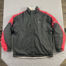 Vintage Nike Swoosh Sportswear Reversible Black Gray Jacket Fleece Youth XL