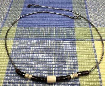 Old Heishi Bead Horn Bone Shell Silver Native American Southwestern Hook /15in