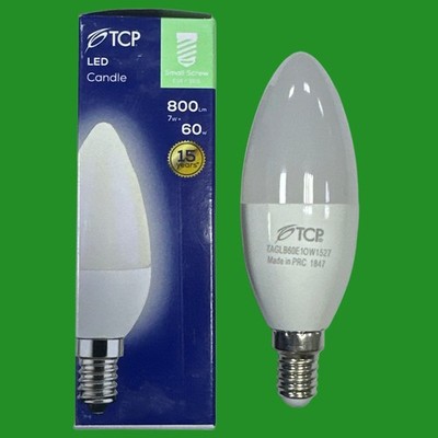 2x 7W (=60W) TCP LED Candle Light Bulbs, SES, E14 Small Edison Screw 2700K Lamp