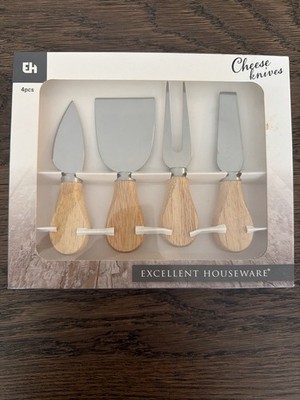 Excellent Houseware 4-Piece Cheese Knife Set Wooden Handles New in Box