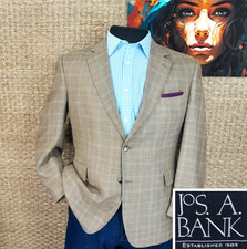 JOS. A BANK Mens 46R SPRING  SUMMER Wool Sport Coat Golden Brown/Tan Windowpane
