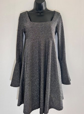 Altar'd State Baby Doll Dress Size M Y2K Bell Sleeve Black Silver Tensil