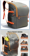 55L Ski Boot Bag Backpack, 6 Pockets, Ergonomic Design, Waterproof Orange-gray