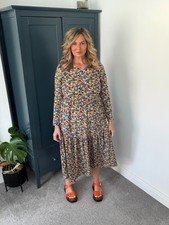 ASOS Pink/yellow Floral Print Tiered Long Sleeve Chiffon Midi Dress Size 10