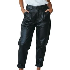 VTG CHARLES KLEIN Black Leather Pants Women's Sz 6 High Waist Tapered Retro 90s