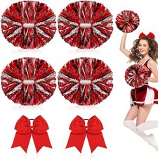 Hanaive 6 Pcs 13 Inch Cheerleading Pom Poms and Large Bows for Girl Cheer...