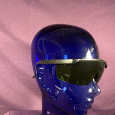 Men's Wrap Shield Sunglasses Black Plastic Frame/Green Tinted Plastic Lenses