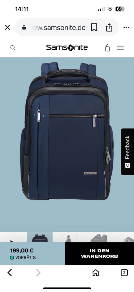 Samsonite Rucksack, blau - Bild 3 von 3