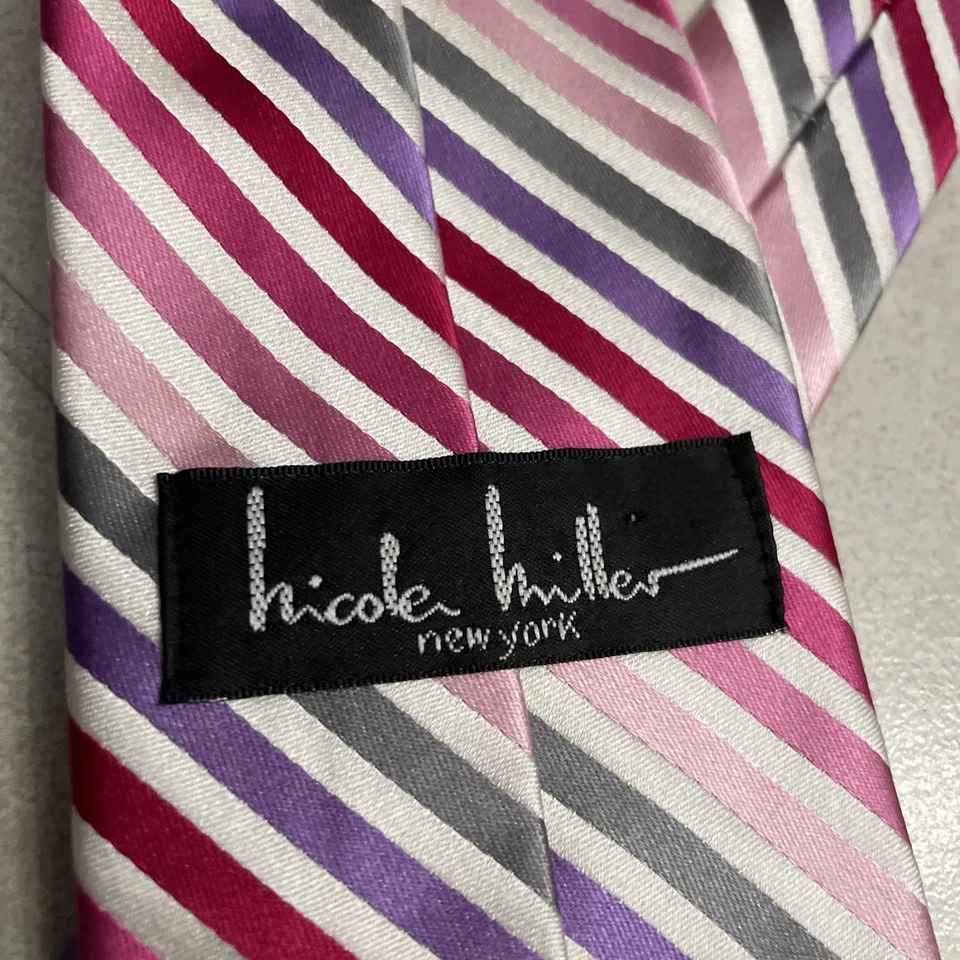 Corbata Nicole Miller Para Hombre Rosa Rayas Seda Clásica Diseñador Talla Única Foto 3 de 4