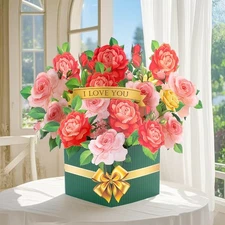 Red & Pink Rose Bouquet 3D greeting card