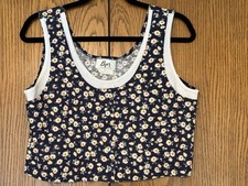 Vintage 1970's BYER CALIFORNIA Cropped Blue Floral Top Size M NEW