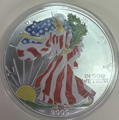 2000 Painted Walking Liberty American Eagle One Dollar Coin 1 Oz Fine Silver !!!