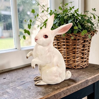 VTG Lefton Standing White Porcelain Easter Bunny Pink Long Ears Japan 4.5''