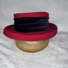 RED HAT SOCIETY- Red and Purple 100% Wool and Satin Ribbon with Bow On Back