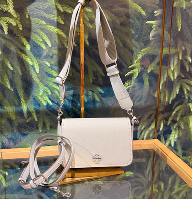 Tory Burch Thea Flap Crossbody 170477 Misty Cloud $475 Pebbled