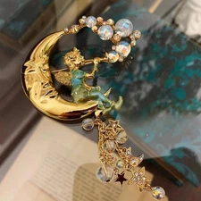 Vintage Art Nouveau Brooch Style Fairy Beauty Shawl Pin Pendant Jewelry Unique