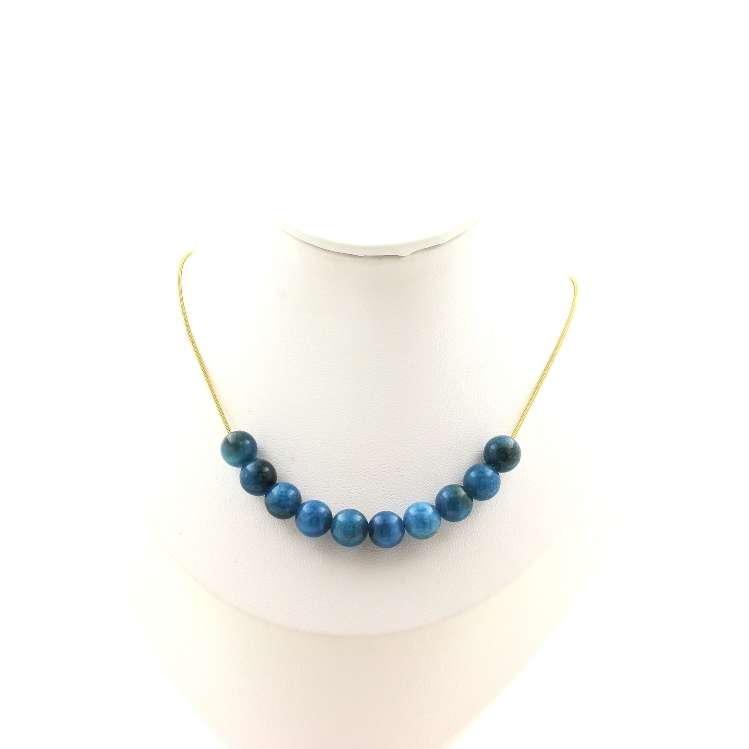 Collier apatite 10 perles 8mm et maille en acier inoxydable doré pour femme