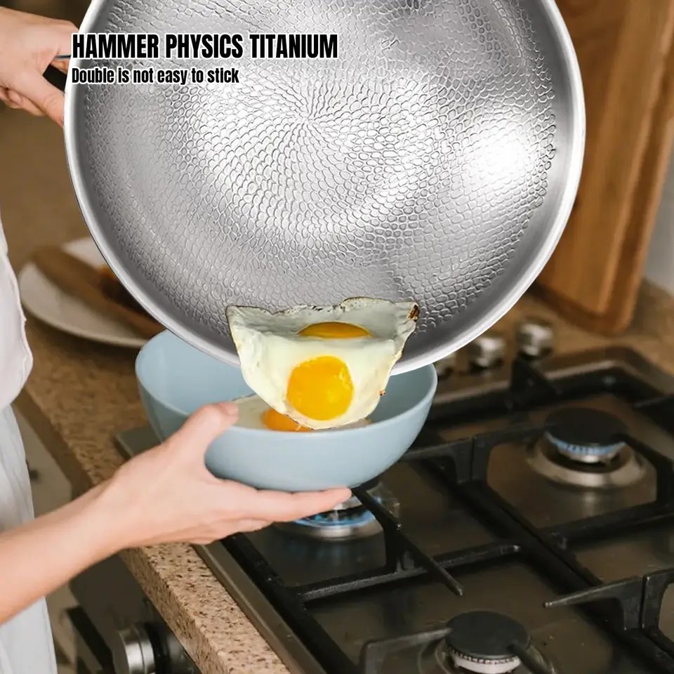 Padella Antiaderente in Titanio Puro con Coperchio Gas Induzione26/28/30cm - Miniatura 6